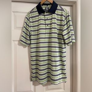 Footjoy FJ Mens Polo Golf Shirt Green Blue Striped Size M Short Sleeve